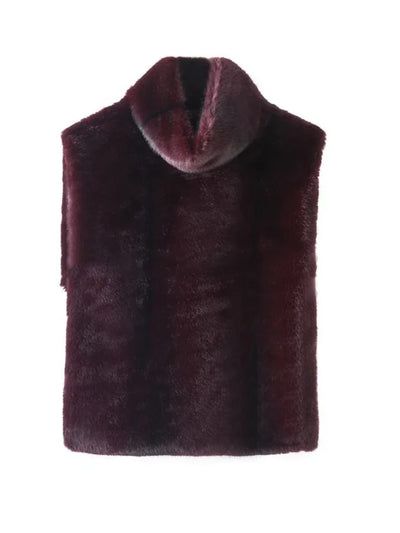 Faux Fur Gilet - Women's Sleeveless Turtleneck Faux Fur Vest-Grace Aura