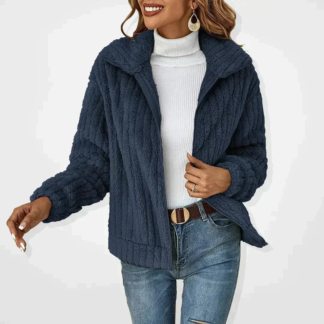 Faux Fur Jacket - Women's Casual Zip-Up Fuzzy Autumn Jacket -Grace Aura