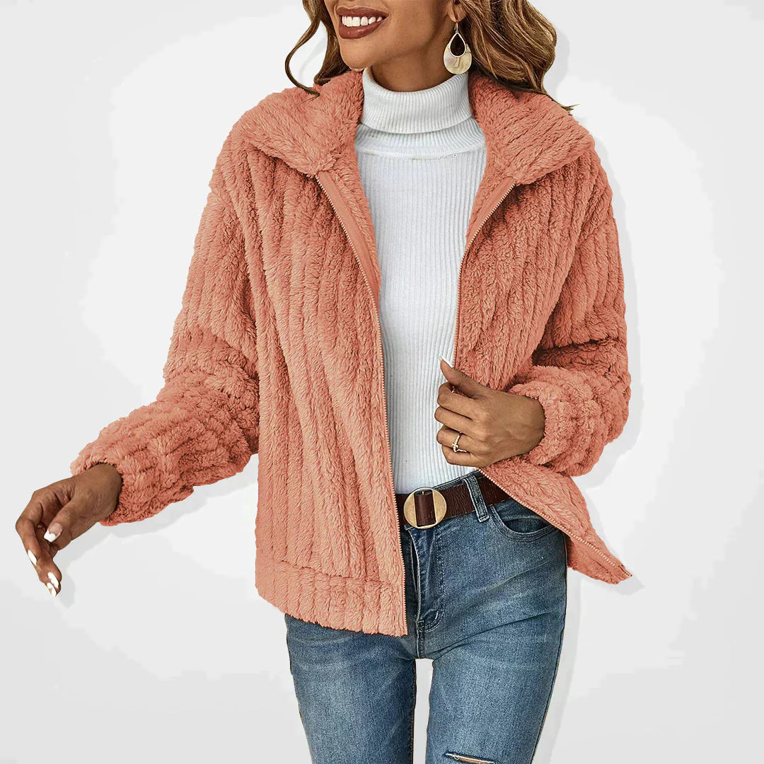 Faux Fur Jacket - Women's Casual Zip-Up Fuzzy Autumn Jacket -Grace Aura