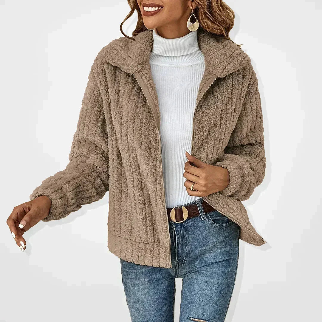 Faux Fur Jacket - Women's Casual Zip-Up Fuzzy Autumn Jacket -Grace Aura