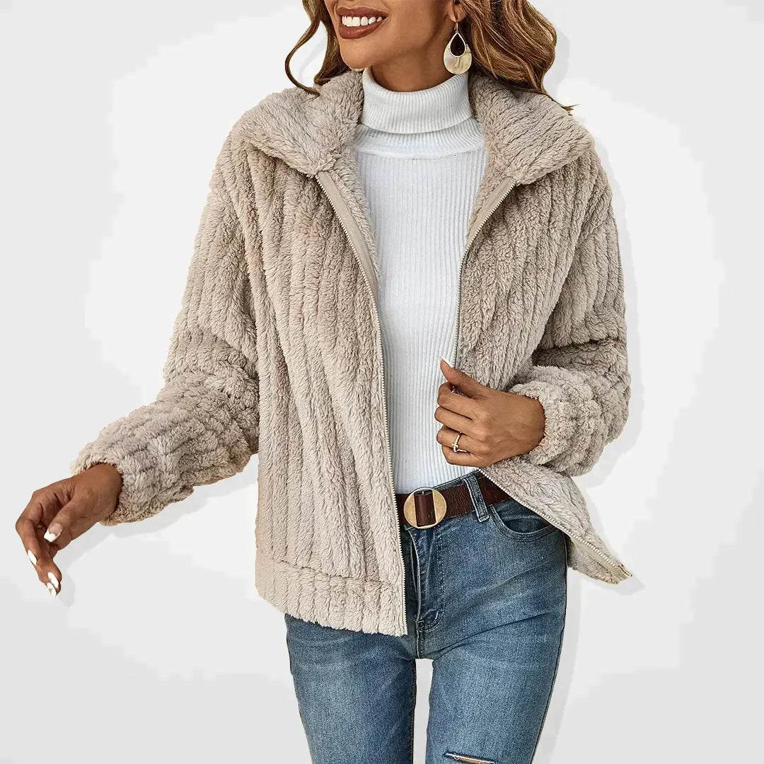 Faux Fur Jacket - Women's Casual Zip-Up Fuzzy Autumn Jacket -Grace Aura