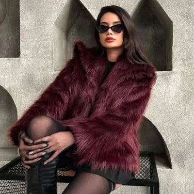 Faux Fur Jacket - Women's Short Fluffy Fake Fur Jacket-Grace Aura
