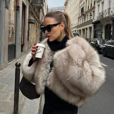 Faux Fur Jacket - Women's Short Fluffy Fake Fur Jacket -Grace Aura