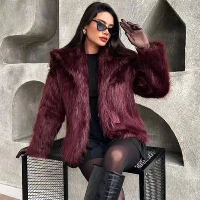 Faux Fur Jacket - Women's Short Fluffy Fake Fur Jacket-Grace Aura