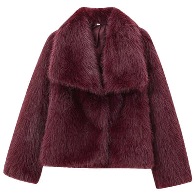 Faux Fur Jacket - Women's Short Fluffy Fake Fur Jacket-Grace Aura