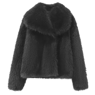 Faux Fur Jacket - Women's Short Fluffy Fake Fur Jacket-Grace Aura