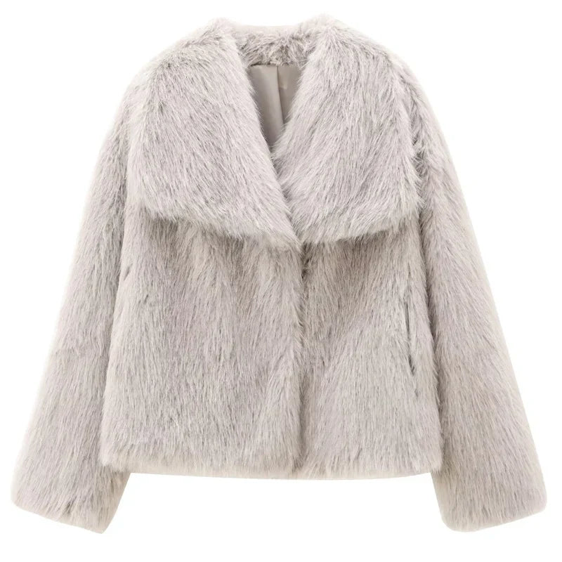Faux Fur Jacket - Women's Short Fluffy Fake Fur Jacket-Grace Aura