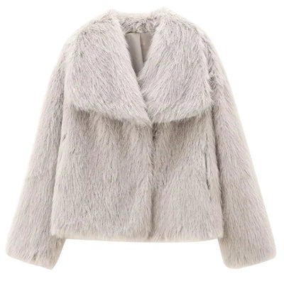 Faux Fur Jacket - Women's Short Fluffy Fake Fur Jacket-Grace Aura