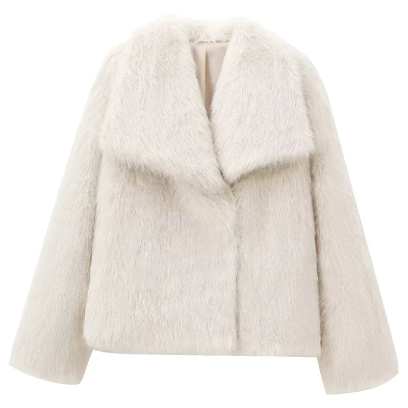 Faux Fur Jacket - Women's Short Fluffy Fake Fur Jacket-Grace Aura