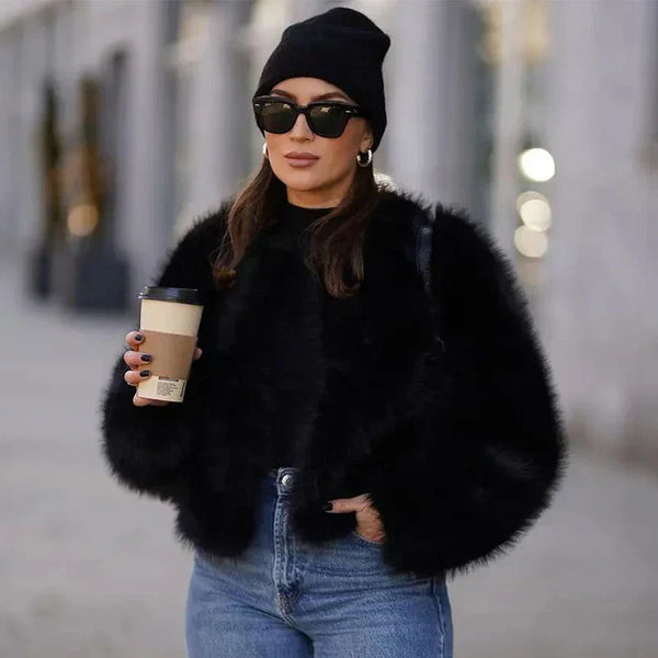 Faux Fur Jacket - Women's Short Fluffy Fake Fur Jacket -Grace Aura