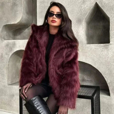 Faux Fur Jacket - Women's Short Fluffy Fake Fur Jacket-Grace Aura