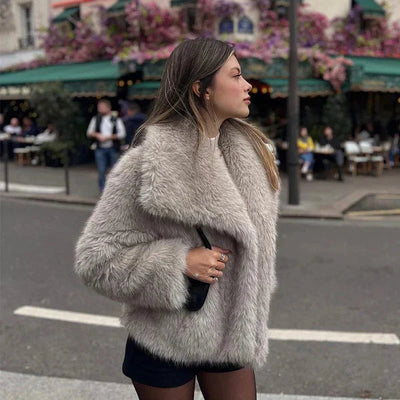 Faux Fur Jacket - Women's Warm Fluffy Fake Fur Winter Coat-Grace Aura