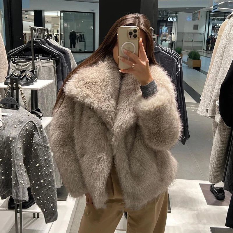 Faux Fur Jacket - Women's Warm Fluffy Fake Fur Winter Coat-Grace Aura