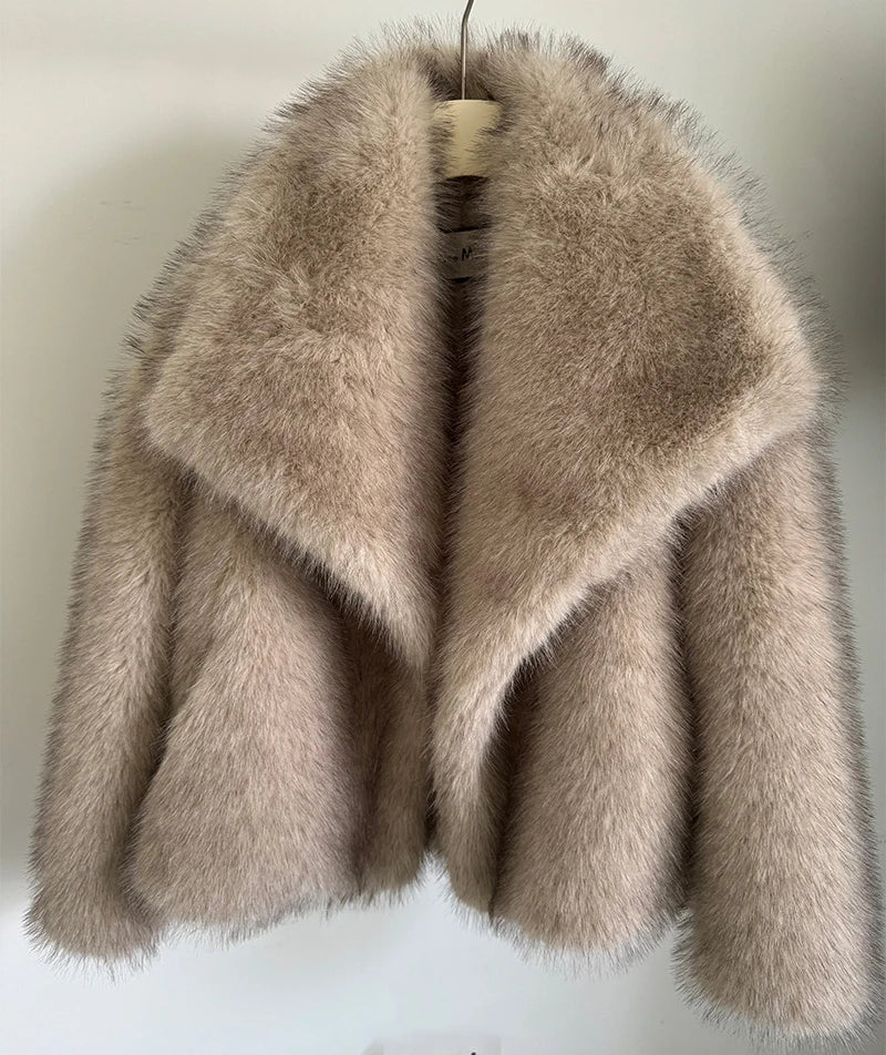 Faux Fur Jacket - Women's Warm Fluffy Fake Fur Winter Coat-Grace Aura