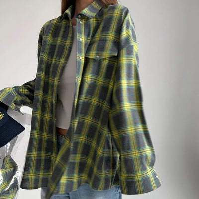 Flannel Shirt - Cotton - Plaid - Oversized Shirt - Women's Flannel Shirts-Grace Aura