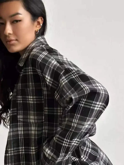 Flannel Shirt - Cotton - Plaid - Oversized Shirt - Women's Flannel Shirts-Grace Aura