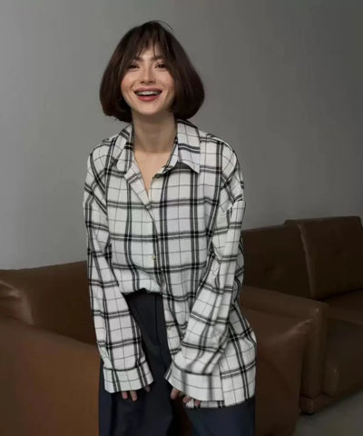 Flannel Shirt - Cotton - Plaid - Oversized Shirt - Women's Flannel Shirts-Grace Aura