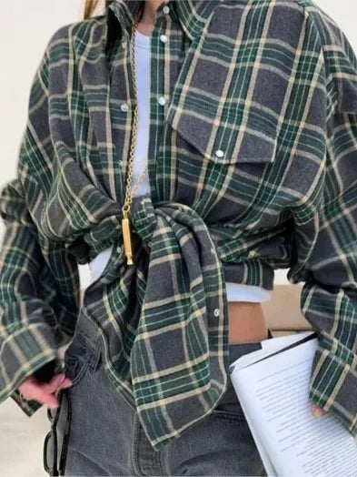 Flannel Shirt - Cotton - Plaid - Oversized Shirt - Women's Flannel Shirts-Grace Aura