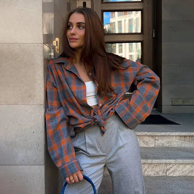 Flannel Shirt - Cotton - Plaid - Oversized Shirt - Women's Flannel Shirts-Grace Aura