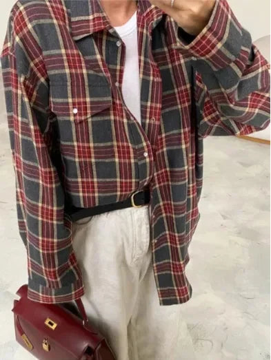 Flannel Shirt - Cotton - Plaid - Oversized Shirt - Women's Flannel Shirts-Grace Aura