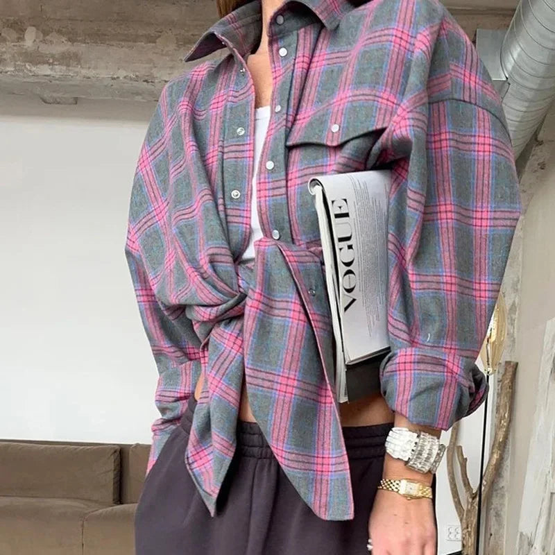 Flannel Shirt - Cotton - Plaid - Oversized Shirt - Women's Flannel Shirts-Grace Aura
