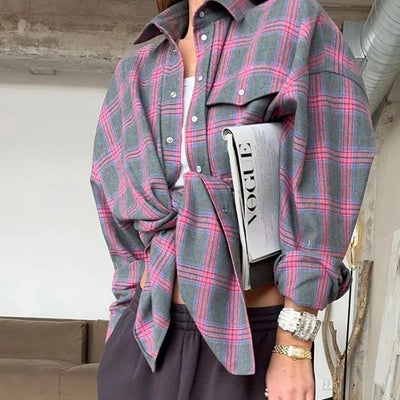 Flannel Shirt - Cotton - Plaid - Oversized Shirt - Women's Flannel Shirts-Grace Aura