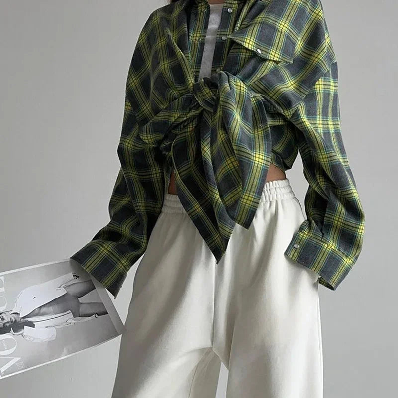 Flannel Shirt - Cotton - Plaid - Oversized Shirt - Women's Flannel Shirts-Grace Aura