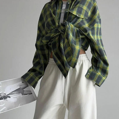 Flannel Shirt - Cotton - Plaid - Oversized Shirt - Women's Flannel Shirts-Grace Aura