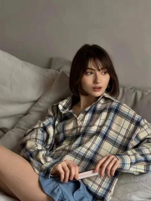 Flannel Shirt - Cotton - Plaid - Oversized Shirt - Women's Flannel Shirts-Grace Aura