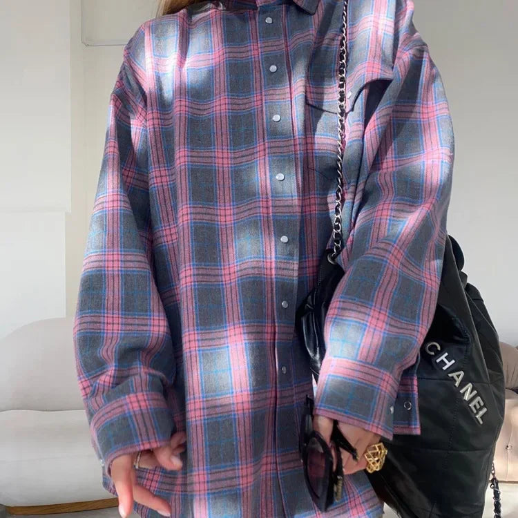 Flannel Shirt - Cotton - Plaid - Oversized Shirt - Women's Flannel Shirts-Grace Aura