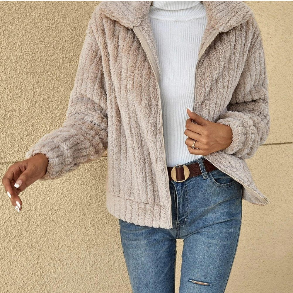 Fleece Jacket - Zip-Up - Warm - Faux Fur Jacket - Women's Jacket-Grace Aura