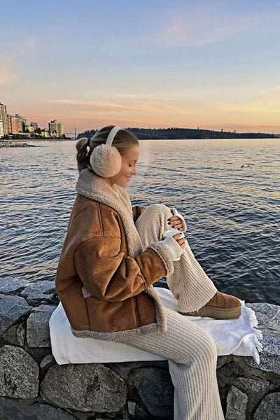 Fleece Lined Jacket - Brown - Teddy Lined - Suede Winter Jacket - Women's Winter Jacket -Grace Aura