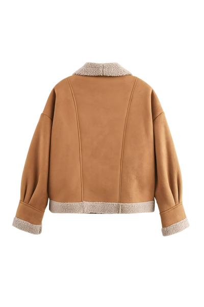 Fleece Lined Jacket - Brown - Teddy Lined - Suede Winter Jacket - Women's Winter Jacket -Grace Aura