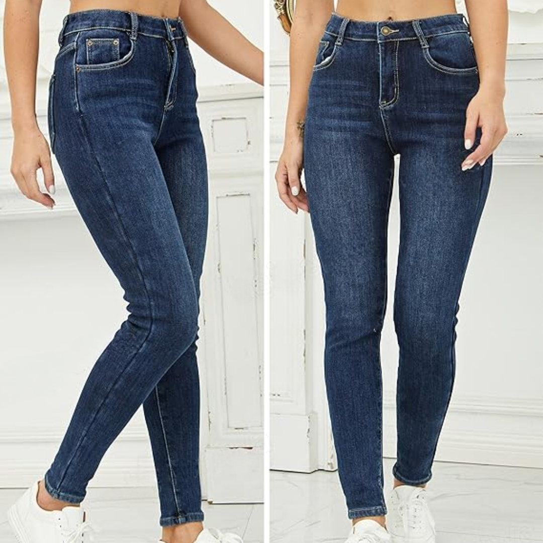 Fleece Lined Jeans - High Waist - Winter - Skinny Jeans - Women's Jeans-Grace Aura
