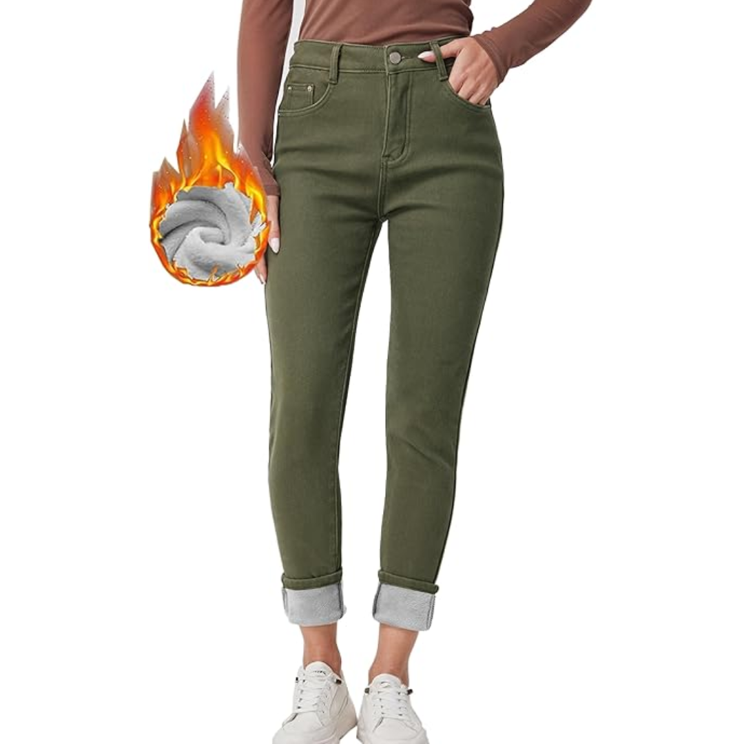 Fleece Lined Jeans - High Waist - Winter - Skinny Jeans - Women's Jeans-Grace Aura