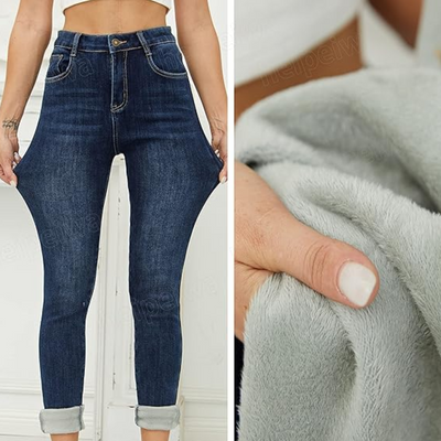 Fleece Lined Jeans - High Waist - Winter - Skinny Jeans - Women's Jeans-Grace Aura