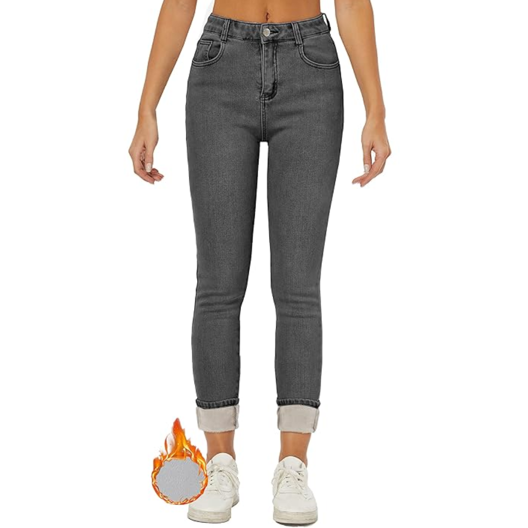Fleece Lined Jeans - High Waist - Winter - Skinny Jeans - Women's Jeans-Grace Aura