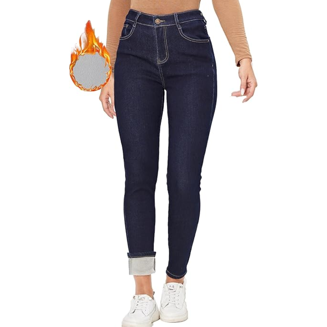 Fleece Lined Jeans - High Waist - Winter - Skinny Jeans - Women's Jeans-Grace Aura
