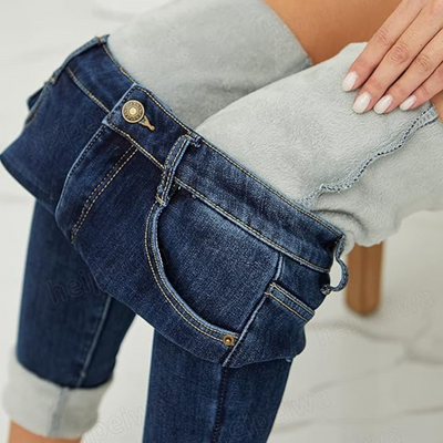 Fleece Lined Jeans - High Waist - Winter - Skinny Jeans - Women's Jeans-Grace Aura