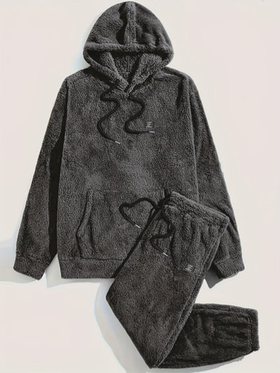 Fleece Loungewear - Comfy Two-Piece Teddy Hoodie and Sweatpants Set-Grace Aura