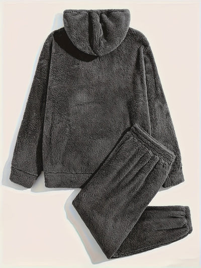 Fleece Loungewear - Comfy Two-Piece Teddy Hoodie and Sweatpants Set-Grace Aura