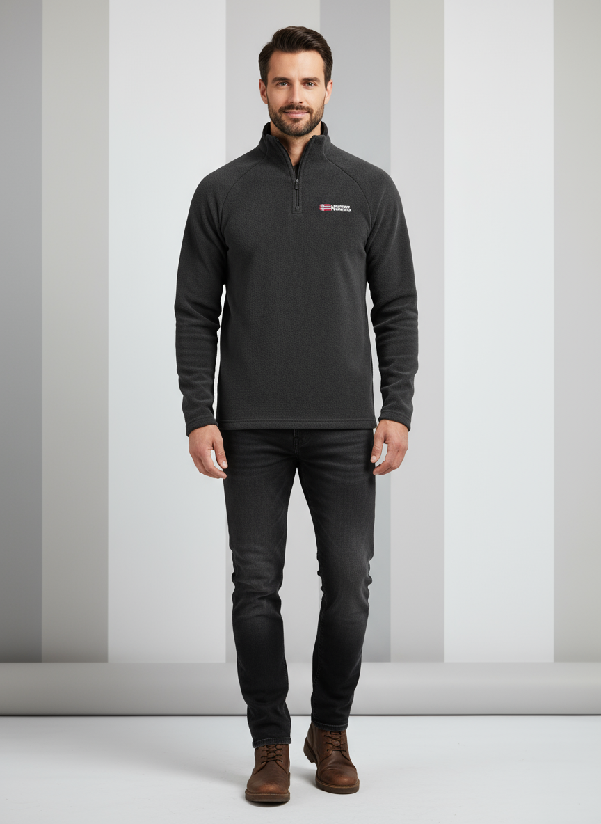 Fleece Pullover - Men's Warm Quarter-Zip Fleece Sweatshirt-Grace Aura