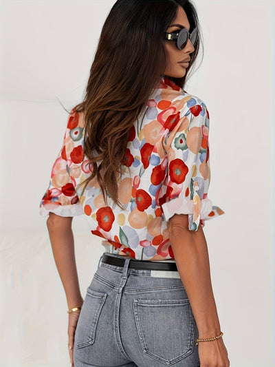 Floral Blouse | Long Sleeve | Collared | Flower Shirt | Women's Button-Up Shirt-Grace Aura