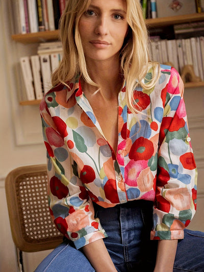 Floral Blouse | Long Sleeve | Collared | Flower Shirt | Women's Button-Up Shirt-Grace Aura