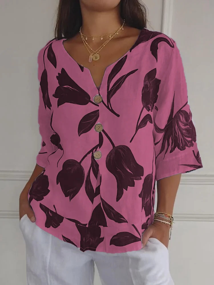 Floral Blouse | Oversized | Loose Fit | Button-Up Blouse | Women's Clothing-Grace Aura