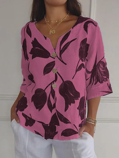 Floral Blouse | Oversized | Loose Fit | Button-Up Blouse | Women's Clothing-Grace Aura