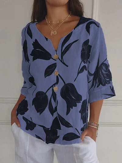 Floral Blouse | Oversized | Loose Fit | Button-Up Blouse | Women's Clothing-Grace Aura