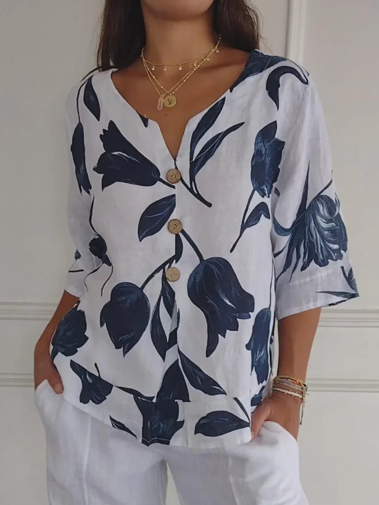 Floral Blouse | Oversized | Loose Fit | Button-Up Blouse | Women's Clothing-Grace Aura