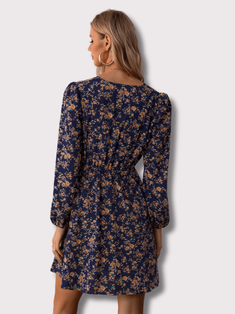 Floral Dress | Long Sleeve | V-Neck | Mini Dress | Summer Dress-Grace Aura