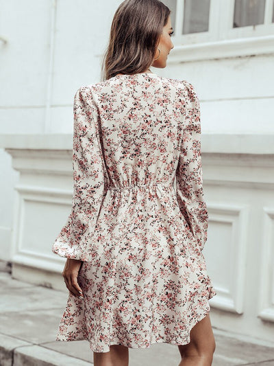 Floral Dress | Long Sleeve | V-Neck | Mini Dress | Summer Dress-Grace Aura